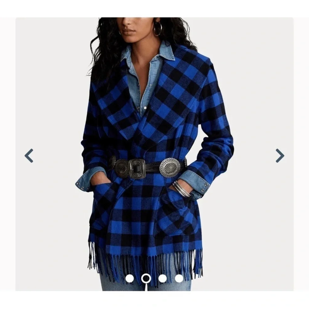 Ralph Lauren Blue and Black Checkered Coat - Picture 1 of 7
